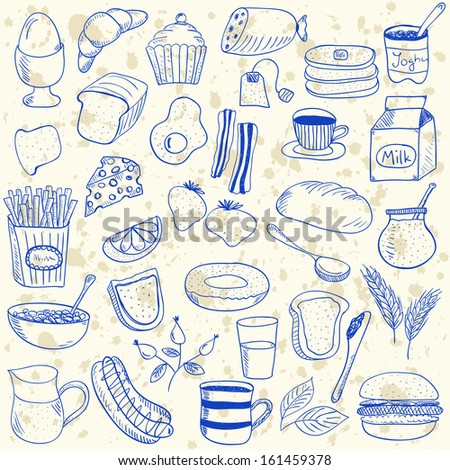 Illustration of breakfast doodles, hand drawn style