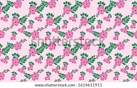 Pink flower pattern background for valentine, with simple leaf and flower decor.
