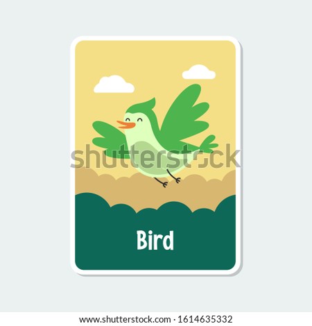 Cute cartoon bird vector illustration with background, simple flat design template.