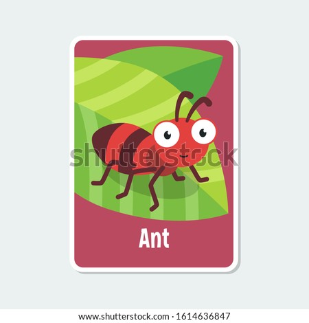 Cute cartoon ant vector illustration with background, simple flat design template.
