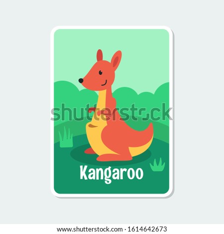 Cute cartoon kangaroo vector illustration with background, simple flat design template.