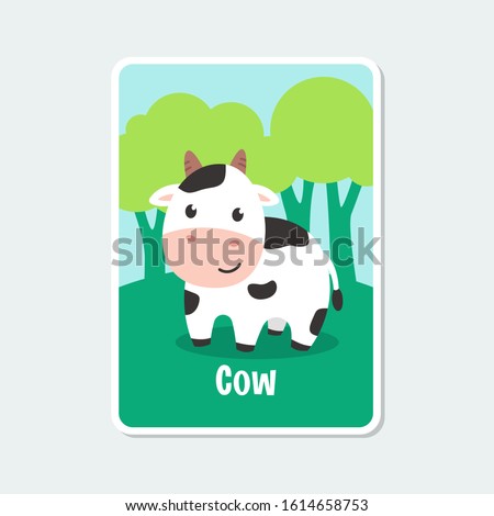 Cute cartoon cow vector illustration with background, simple flat design template.