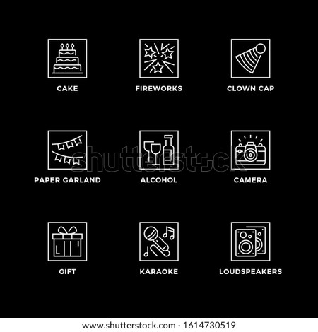 Vector set of design elements, logo design template, icons and badges for party. Line icon set, editable stroke. 