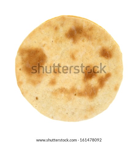 A very small cooked pizza crust on a white background. Royalty-Free Stock Photo #161478092