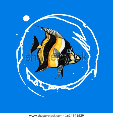 blue yellow tropical fish icon