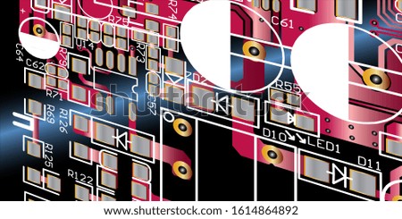Empty circuit board with red colour, pcb printed computer technology, background microchip.microchip.