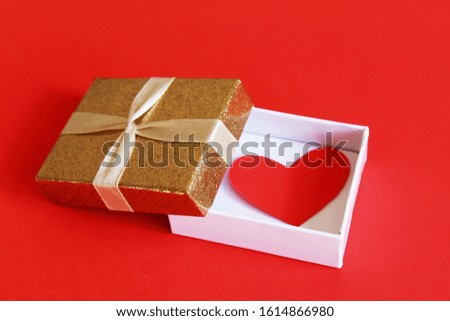 Valentine's day background. Gifts. Envelope. Hearts in a box. Valentine's day concept. Selective focus.