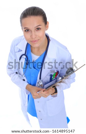 Female doctor with clipboard. Woman doctor