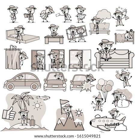 Comic Vintage Detective Agent Character - Set of Concepts Vector illustrations