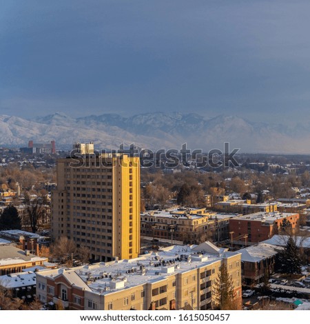Square frame Salt Lake City panorama in winter day light