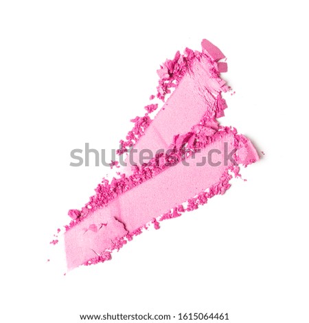 Brush stroke of shiny crushed bright pink eye shadow as sample of cosmetic product isolated on white background
