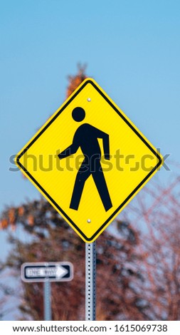 Vertical frame Traffic warning sign for a pedestrian crossing