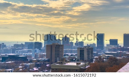 Panorama frame View over Salt Lake City, Utah in winter