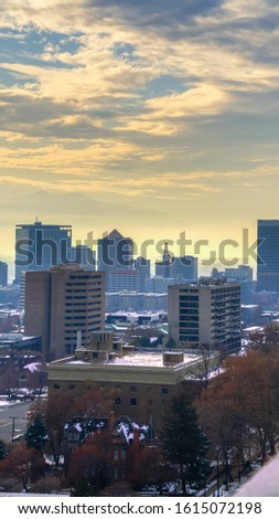 Vertical View over Salt Lake City, Utah in winter
