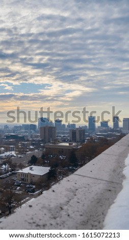 Vertical frame Elevated rooftop view of snow in Salt Lake City