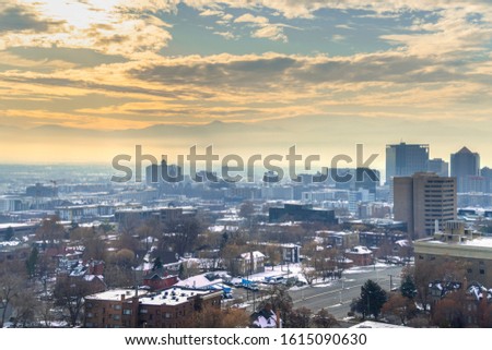 Sunset view of Salt Lake City, Utah in winter
