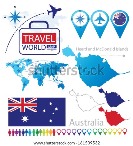 Heard and McDonald Islands. Australia. flag. World Map. Travel vector Illustration.