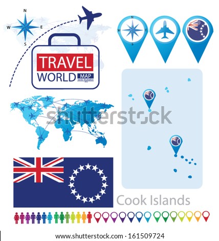 Cook Islands. flag. World Map. Travel vector Illustration.