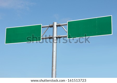 Blank freeway sign ready for your custom text under blue sky