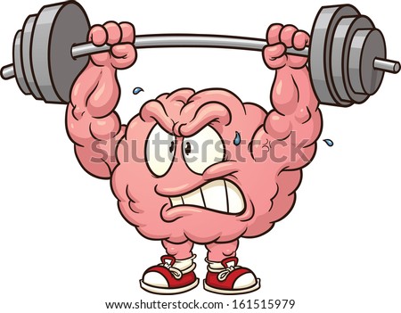 Strong weightlifting brain clip art. Vector cartoon illustration with simple gradients. All in a single layer.