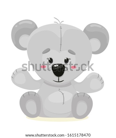 Cute drawing of a gray teddy bear. Vector isolate in cartoon flat style on a white background.