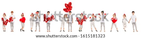 Collage with cute little children on white background. Valentine's Day celebration