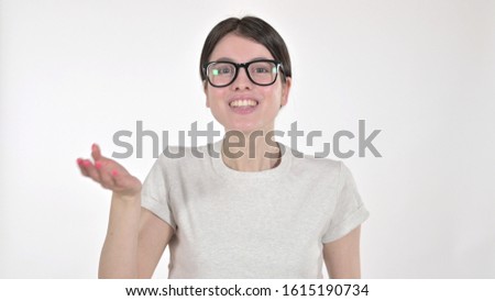 The Talking Young Woman on White Background
