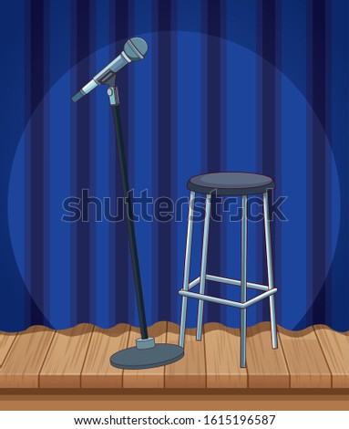microphone stool curtain stage stand up comedy show vector illustration