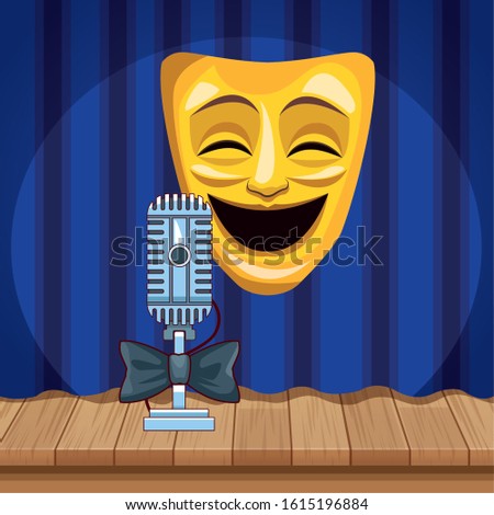 comedy theater mask bow tie microphone stand up comedy show vector illustration