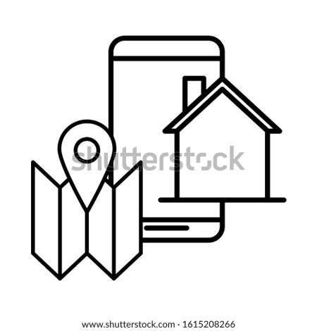 house front facade in smartphone and gps app vector illustration design