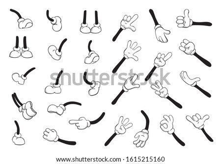 Cartoon hands and legs big set. Cute leg in boots and gloved hand collection Royalty-Free Stock Photo #1615215160