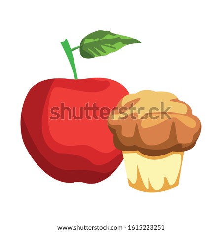 red apple and muffin icon over white background, vector illustration