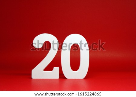 Twenty ( 20 ) Percentage Isolated Red  Background with Copy Space - Discount 20% off Safe Price Business finance promotion Concept - number object