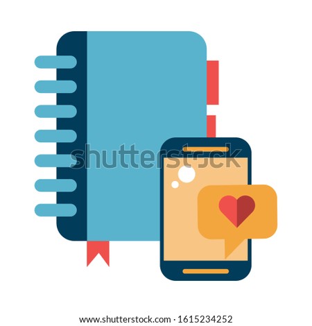 smartphone device with agend book vector illustration design