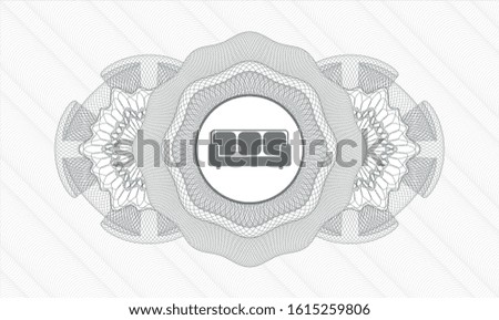Grey money style rosette with couch icon inside