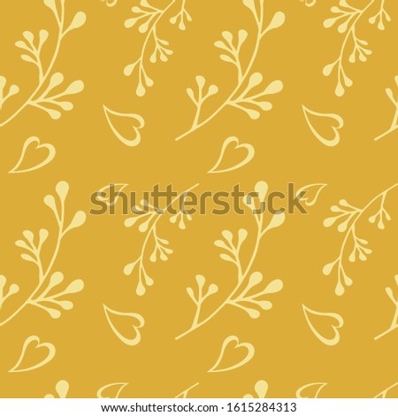 Floral gold background with branches and leaves for your design. Seamless pattern for wallpaper, greeting card, gift box, textile printing