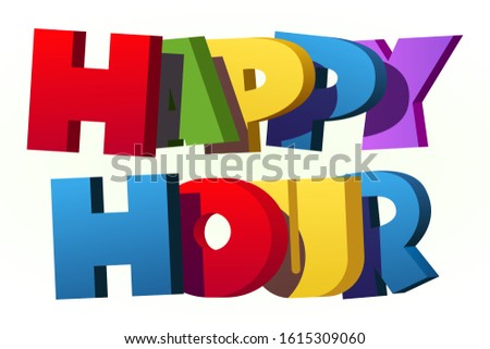 Colorful illustration of "Happy Hour" text