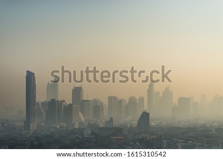 Cityscape view of Bangkok city, Thailand (Air pollution PM 2.5) Royalty-Free Stock Photo #1615310542