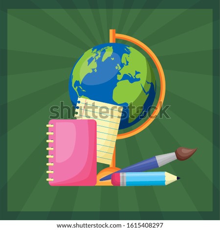 back to school poster with world planet and supplies vector illustration