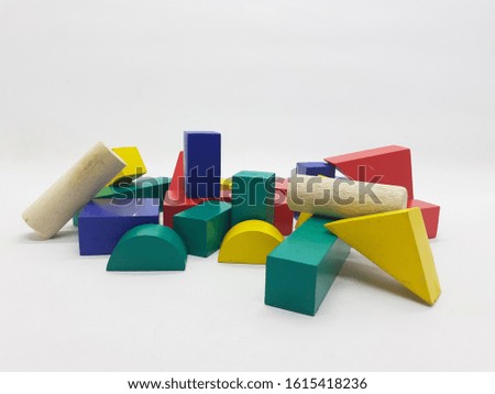 Colorful Various Shape Building Blocks Kid Toys for Playing and Educational Purpose in White Isolated Background