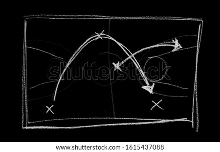 Basketball play tactics strategy drawn on black chalkboard, clipping path