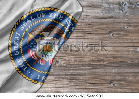 United States country state Utah Seal on old wooden pattern table board 