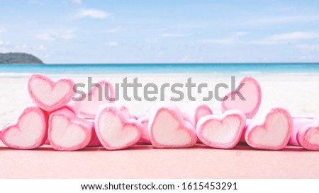 sweet heart shape of marshmallows decoration for love and valentine day concept.
