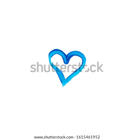 Blue heart hand drawn with acrylic paint isolated on white background. Love symbol in trendy classic blue color. Mockup