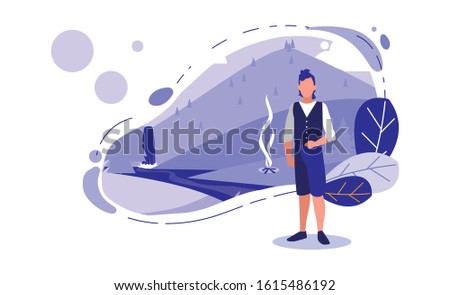 Avatar man with landscape and leaves design, Boy male person people human social media and portrait theme Vector illustration