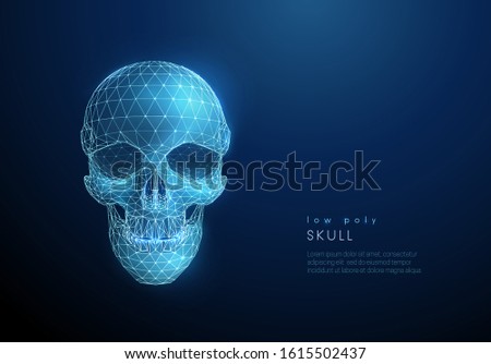 Abstract human skull. Low poly style design. Abstract geometric background. Wireframe light connection structure. Modern 3d graphic concept. Isolated vector illustration.