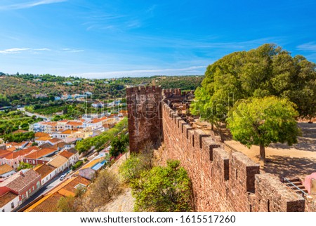 Panoramic picture over courtyard of Castelo de Silves in Portugal without people in summer
