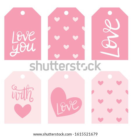 Valentines label set with hearts and words