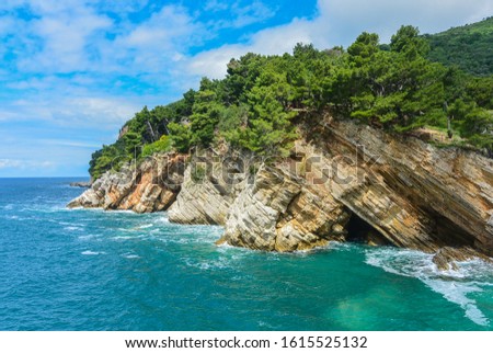 petrovac montenegro azure sea cave landscape rock