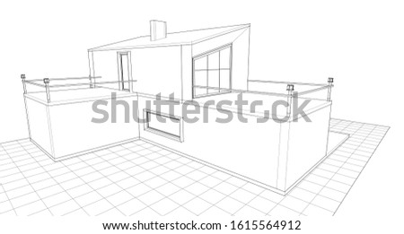 house with attic 3d illustration